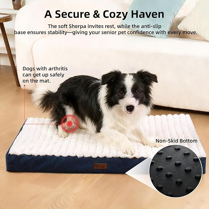 Orthopedic Dog Bed with Firm High-Density Egg Crate Foam Mattress,Machine Washable Cover & Non-Slip Bottom for Small Breeds & Toy Dogs (Blue, 23" L x 17" W x 3" H)
