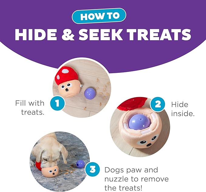 Outward Hound by Nina Ottosson Snack Palz Interactive Plush Dog Puzzle with Treat Ball, Mushroom, Multicolored