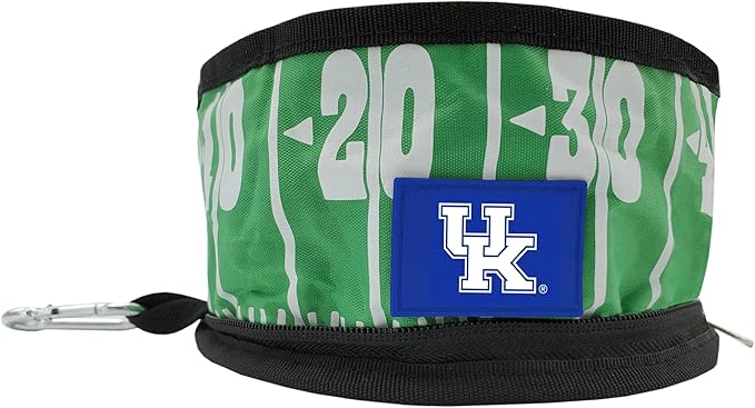 Pets First NCAA Kentucky Wildcats Collapsible Dog Travel Bowl, Food and Water Bowl for Dogs & Cats. Lightweight Leak-Proof Pet Bowl for Travel with Football Field & Pebble-Grain Design