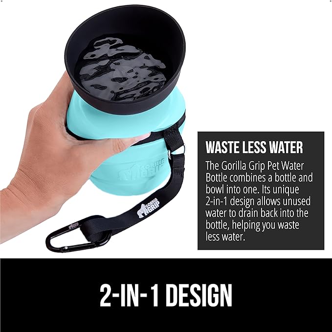 GORILLA GRIP Dog Water Bottle, Portable Water Bowl Dispenser for Dogs, 20 oz Leak Proof Pet Travel Squeeze Bottles Food Grade Silicone, Pet Stocking to Go Puppy Essentials, Turquoise