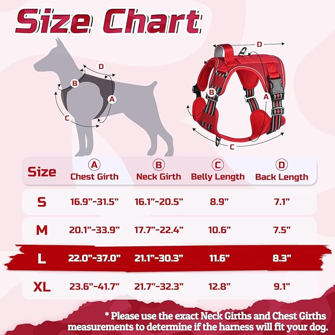 rabbitgoo Tactical Dog Harness for Large Dogs, No Pull Military Service Vest with Handle & Molle, Easy Control for Training Walking, Adjustable Reflective Straps, Red, L