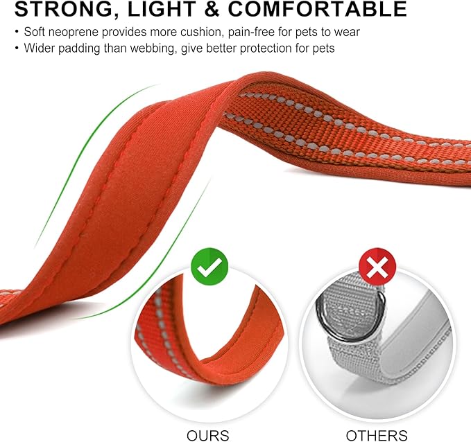 azuza Reflective Dog Collar, Soft Neoprene Padded Pet Collar with ID Tag Ring, Adjustable for Puppy and Small Dogs,Rust Red,XS
