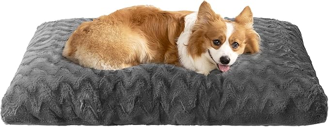 EHEYCIGA Washable Large Dog Bed for Crate 35x23 Inch, Reversible Kennel Pad for Dogs Weight Up to 45 lbs, Plush and Comfy Pet Sleeping Mat, Charcoal