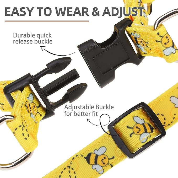 PUPTECK No Pull Dog Harness Soft Adjustable Basic Nylon Step in Puppy Vest Outdoor Walking with ID Tag, Yellow Bee, L