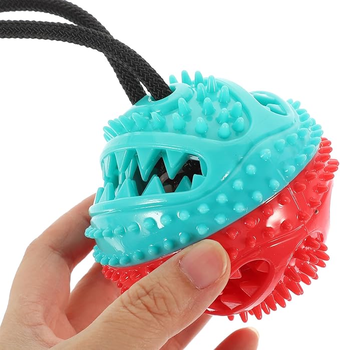 NOLITOY Interactive Suction Cup Dog Chew Toy, Rubber Tug Ball Puppy Chew Squeaky Toy for Aggressive Chewers