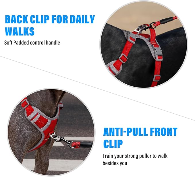 Plutus Pet No Pull Dog Harness, Release at Neck, Reflective Adjustable Dog Vest Harness, Easy Control Handle for Walking, for Small Medium Large Dogs, Red, XL