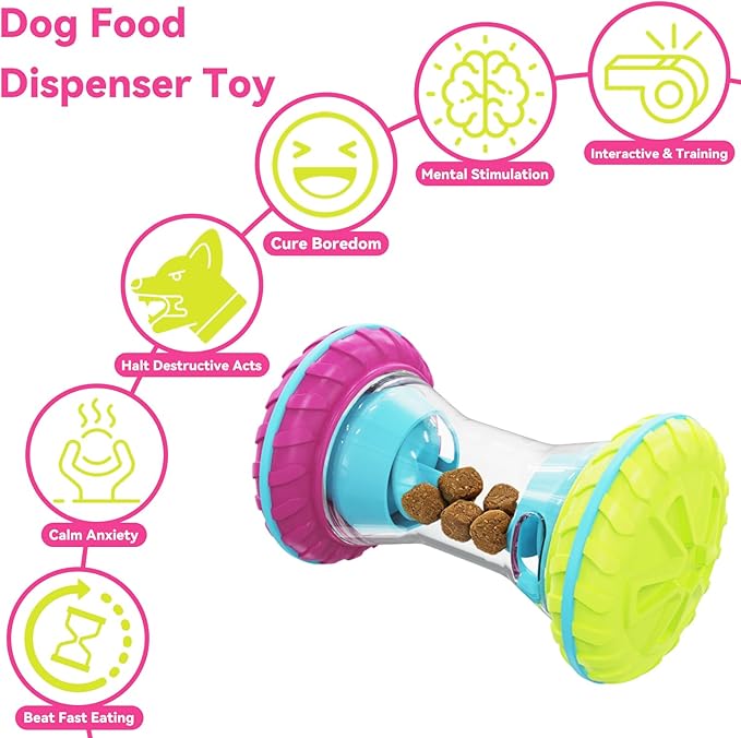 MateeyLife Interactive Dog Roller Puzzle Toy, Durable Dumbbell Dog Toys to Keep Them Busy | Adjustable Treat Dispensing Dog Toys, Slow Feeder & Silent Rolling for Apartment, Purple