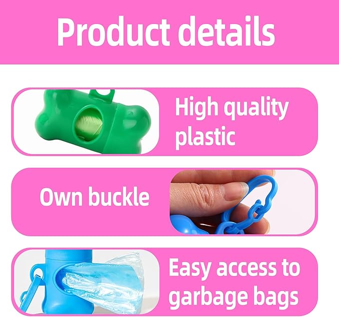 50 Pcs Dog Poop Trash Bag Holder Dispenser Plastic Dog Poop Waste Bag Holder for Leash with Hook and Leak Proof,with Leak Proof PET Waste Bags for Walking Hiking Camping (Bone Shape)