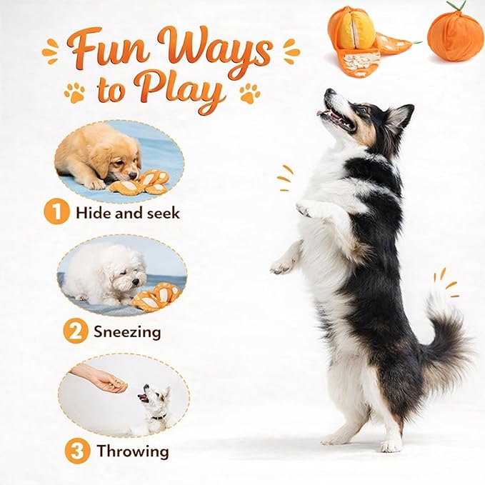 Orange Hide and Seek Plush Dog Toy, Easy to Clean Snuffle Watermelon Hide and Seek Dog Toy with Crinkle Paper, Interactive Puzzle Toys for Small, Medium & Large Dogs (Watermelon)