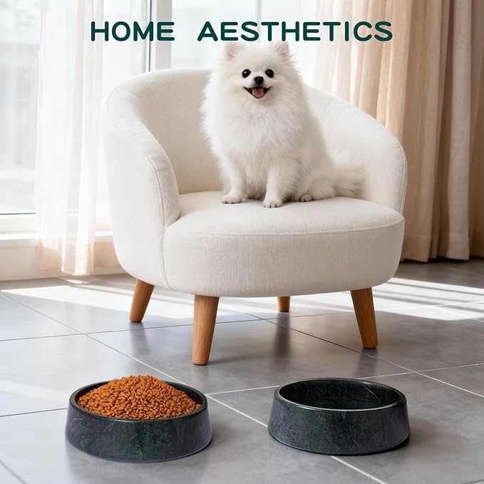 Green Marble Dog Bowl, Non-Slip Dog Food Water Bowl, Large Weighted Stone Dish, Natural Marble Heavy Pet Bowl, Easy to Clean, Gifts for Cat Lovers, Perfect Cat Dog Gifts, Holds 6 Cups(6 lbs)
