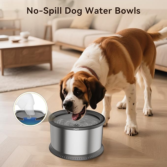 2PCS 3.5L No Spill Dog Water Bowl 118oz Stainless Steel Slow Water Bowl for Small Medium Large Dogs Splash Proof Pet Bowl with Anti-Slip Mat for Sloppy Messy Drinkers