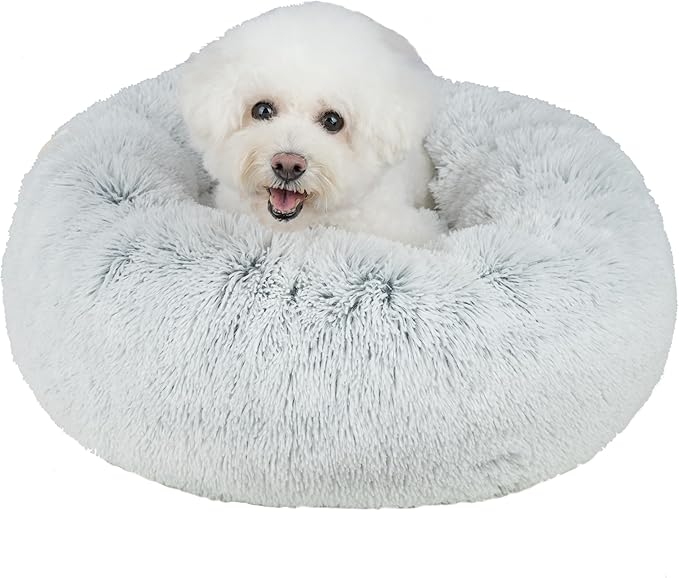 Best Pet Supplies Dog House Bed Crate Mat Tent Indoor Round Soft Plush for Small, Medium, and Large Breeds - Light Warm Gray, 27 x 27 x 7.5