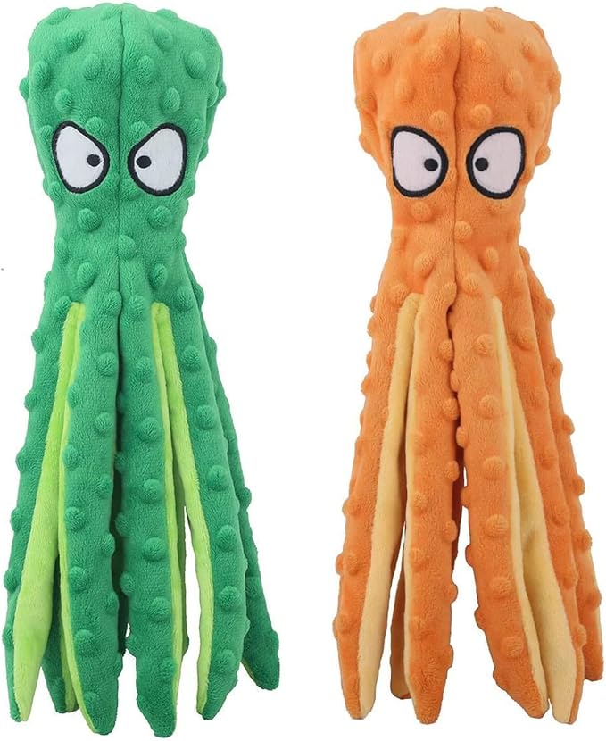 Dog Squeaky Toys Octopus, No Stuffing Crinkle Plush Dog Toys for Puppy Teething, Durable Interactive Dog Chew Toys for Small to Medium Dogs Training and Reduce Boredom (2 Pack)