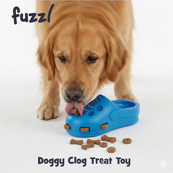 Shoe Dog Toy Puzzle Treat Toy – Natural Rubber Chew Toy – Durable, Interactive Enrichment Feeder – Eco-Friendly, Non-Toxic & Dishwasher Safe – Blue