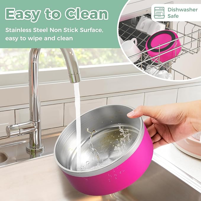 LIHONG Stainless Steel Dog Bowls for Large Dogs,Dog Food Water Bowls with Non Slip Rubber Bottom,Pet Feeding Bowl,Double Wall Insulated,Rustproof(64oz,Pitaya Pink)