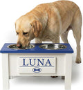 GTW Personalized Elevated Dog Bowl Stand for Large, Medium, Small, X-Small Dogs - Stainless Steel Food and Water Bowls - Raised Dog Dish with Internal Storage (Large, Blue)