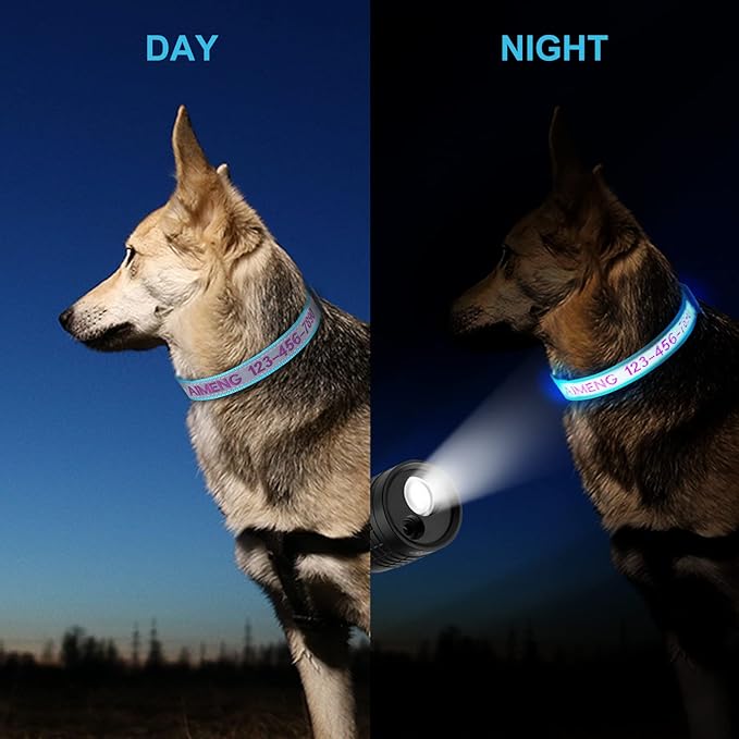 Reflective Personalized Dog Collar, Custom Embroidered with Pet Name and Phone Number for Boy and Girl Dogs, 4 Adjustable Sizes: Extra-Small, Small, Medium, Large Pet Gift