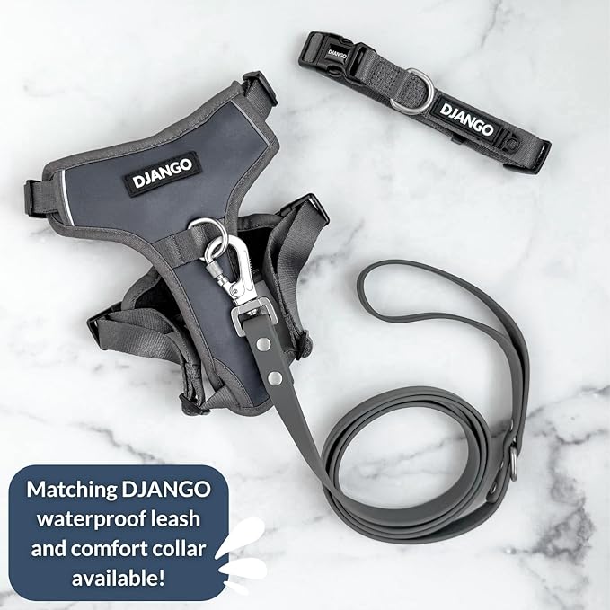 DJANGO Tahoe No Pull Dog Harness – Escape-Proof Dog Harness for Small Dogs with Front & Back Clips for Everyday Use – Adjustable, Padded, Reflective, Secure Fit, Easy On/Off – Poppy Seed Gray, Small