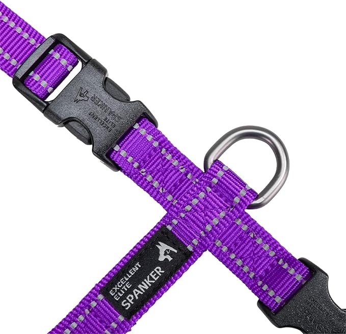 EXCELLENT ELITE SPANKER No Pull Dog Harness Reflective Nylon Vest L-Shaped Adjustable Easy Pet Harness for Small Medium Large Breeds Dogs Walking Training Black Red(Purple-L)