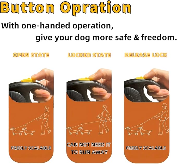 Double Dog Leash for Walking 2 Small Dogs (Up to 33 Lbs Each), Dual Retractable 9.8ft Extendable Strong Nylon Tape Pet Leash with Poop Bags, One-Handed Brake, Pause, Lock (Black)