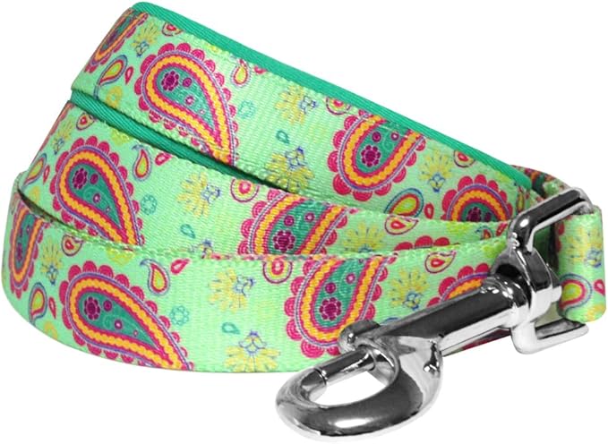 Blueberry Pet 5 Colors Paisley Flower Print Dog Leash with Soft & Comfortable Handle, 4 ft x 1", Emerald Green, Large, Leashes for Dogs
