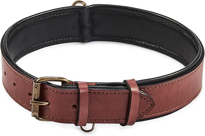 Real Leather Dog Collar Padded Soft Interiors with Premium Vintage Look Handcrafted Heavy Duty with Tag Ring for Small Medium and Large Pets (X-Large (1.75" Wide for 20" - 24" Neck), Oxblood)