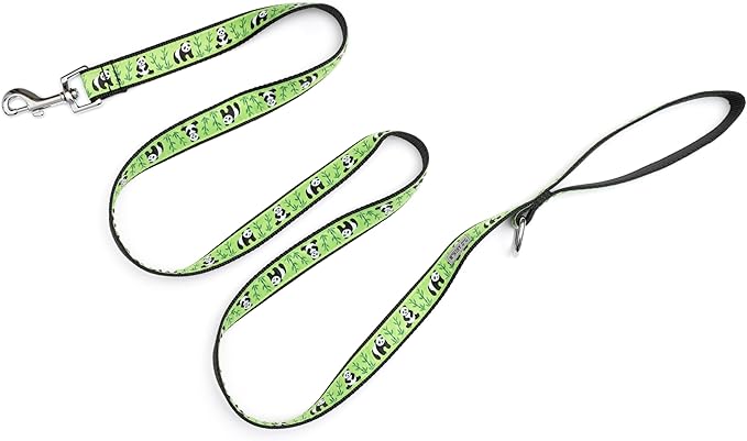 THE WORTHY DOG Pandas Patterned Nylon Leash for Dogs, Stylish, Durable, Woven Ribbon - Green/Black, Small