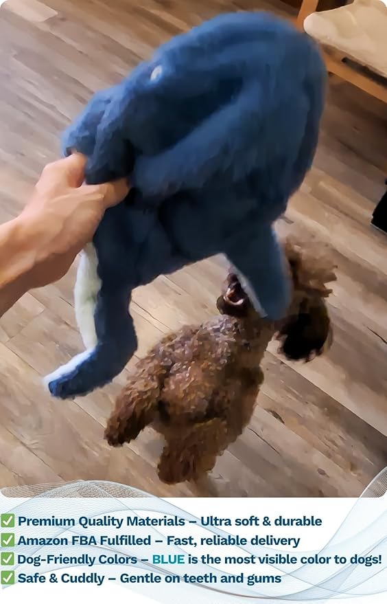 Crinkle Dog Toy – No stuffing Squeaky Dog Toy for Small, Medium & Large Breeds, Interactive Tough Toy Set - Ideal for Chewing, Teething & Fetch, Durable Pet-Safe Materials - Soft Blue Plush, Large