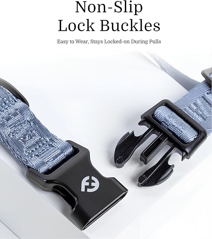 2026 New Edition, Fei & Eve Classic Dog Collar - Quick Release Metal Buckles | Fur-Safe | Premium 210D Nylon | 450LB Escape-Proof | Adjustable Fit | Large (Dusk Blue)