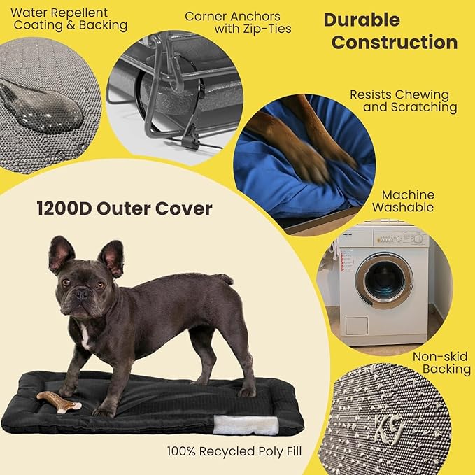 K9 Ballistics Tough Ripstop Dog Crate Pad - Durable, Machine Washable Kennel & Travel Mat for Large Dogs, 41 x 27 Fits 42" Wire Crates, Blue Quartz