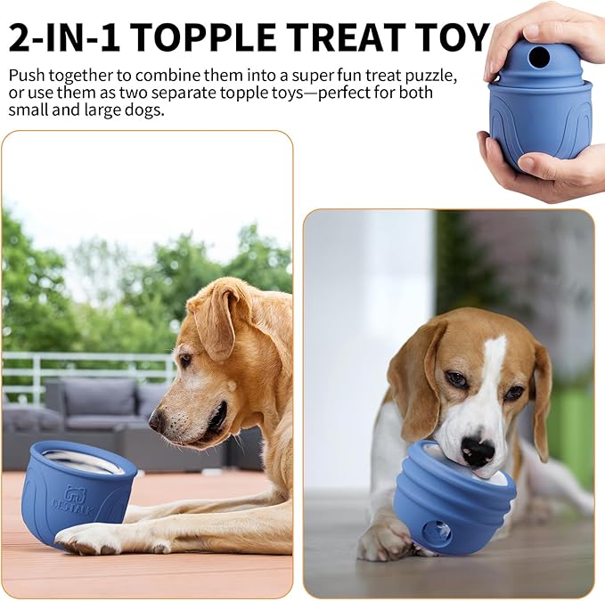 Interactive Dog Toy, 2-in-1 Long-Lasting Treat Dispenser Dog Puzzle Feeder Toys, Stuffable Enrichment Freeze Lick Bowl for Boredom, Reduces Anxiety Silicone Fetch Catch Chew Toy
