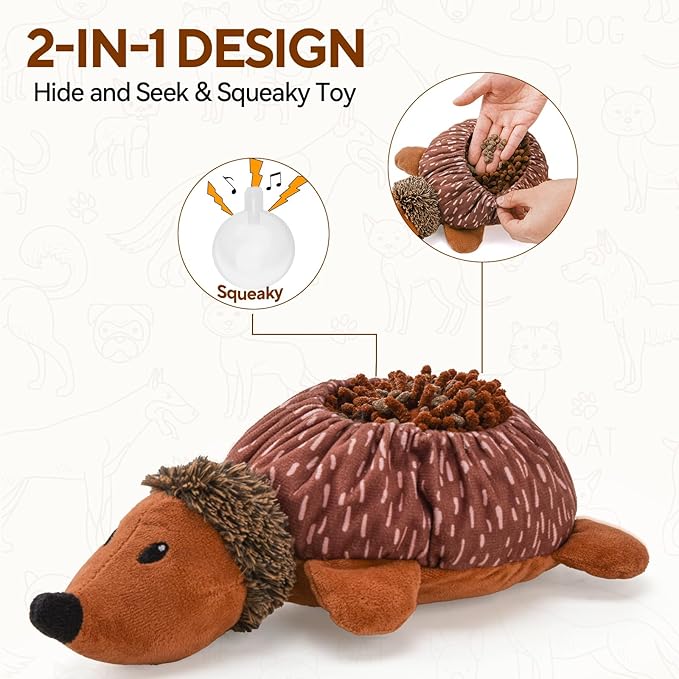 2 in1 Interactive Hedgehog Dog Toy, Plush Dog Treat Puzzle Toy, Enrichment Toys for Puppy(Not for Aggressive Chewers)