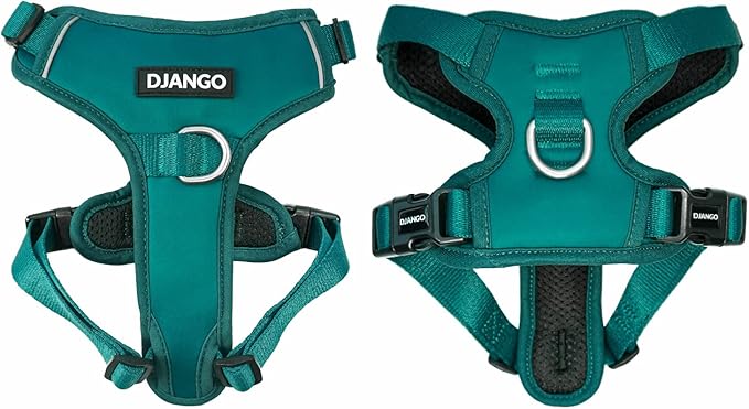 DJANGO Tahoe No Pull Dog Harness – Escape-Proof Dog Harness for Medium & Large Dogs with Front & Back Clips for Everyday Use – Adjustable, Padded, Reflective, Secure, Easy On/Off – Dark Teal, Large