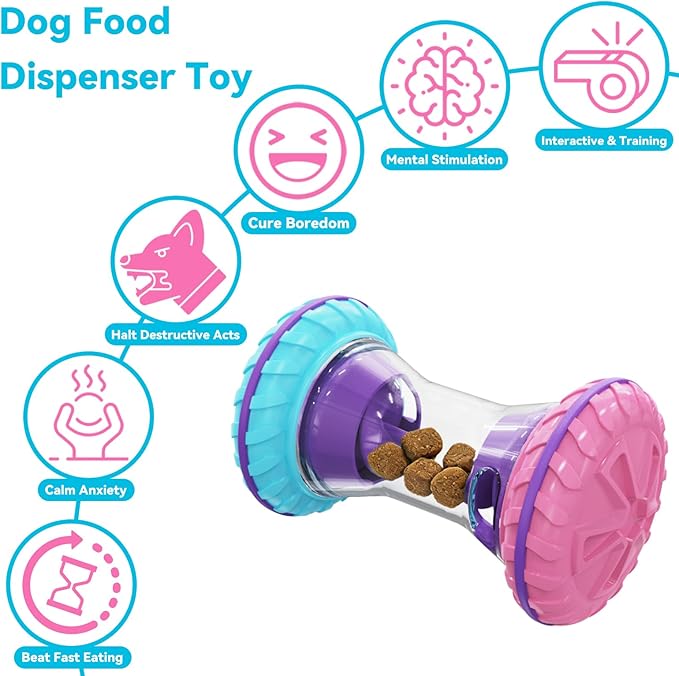 MateeyLife Interactive Dog Roller Puzzle Toy, Durable Dumbbell Dog Toys to Keep Them Busy | Adjustable Treat Dispensing Dog Toys, Slow Feeder & Silent Rolling for Apartment, Rose