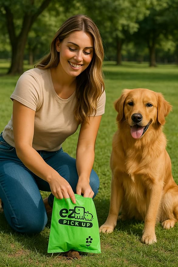 EZ Pick Up 1000 Count Dog Waste Poop Bags, Unscented Single Roll, Heavy Duty, Improved Thickness (Green - 1000ct)
