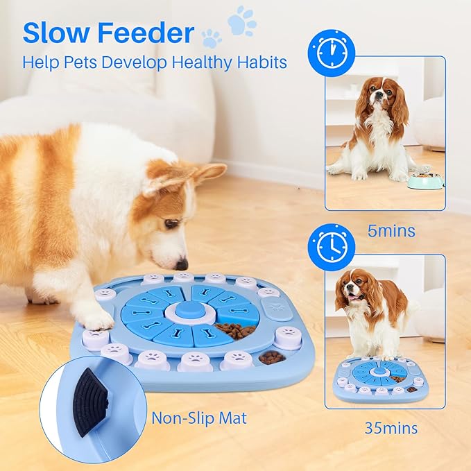 Puzzle Feeder Dog Toy for Large Medium Dogs, Mentally Stimulating Toys, Treat Dispensing Dog Toys, Enrichment for Smart Dogs, Pet Toy, Blue, 11.8X11.8X1.38inch