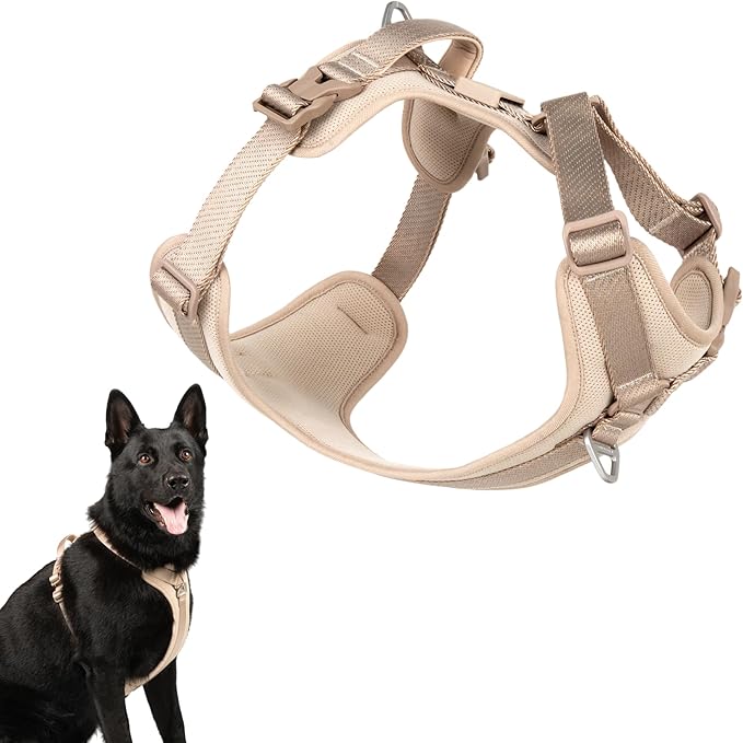 All-Weather No Pull Dog Harness Reflective Vest Harness QR Code Anti-Lost Adjustable Quick-Release Buckle Soft Padded Breathable Harness for Medium Large Dogs (Super Reflect-Earth, L)