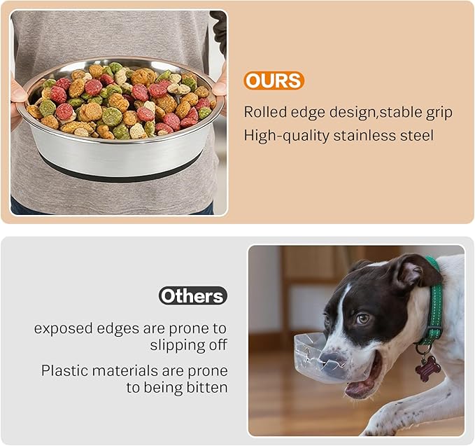 Stainless Steel Dog Bowls Set of 2, Extra Thick Metal Bowls, with Non-Slip Rubber Base Dog Bowl, BPA Free, Holds 4 Cups(32 fl oz), for Small Dogs, Black