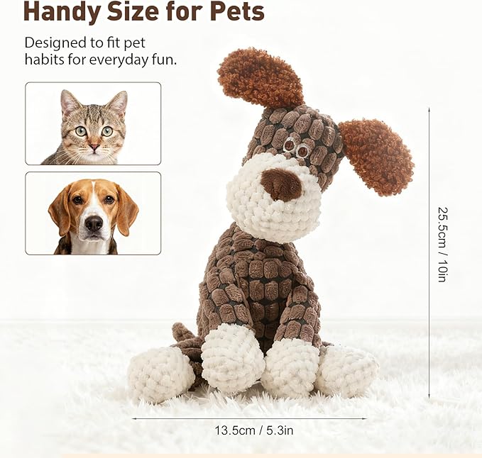 2026 New Interactive Dog Toy, Durable Dog Stuffed Toys for Aggressive Chewers, Interactive Squeaky Chew Teething Toys for Small Medium Large Dogs Puppy (Brown)