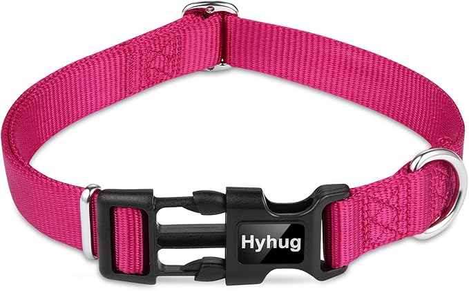 Hyhug Dog Collar for Large Dogs, Heavy Duty | Quick Release Nylon Buckle Collar, Adjustable & Durable Pet Supplies for Boy & Girl Dogs (Large, Rose Red)