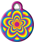 Dog Tag Art Cute Flower Custom Pet ID Tag for Dogs and Cats, Personalized Dog Tag with Customized Identification Information, Psychedelic Flower, Large (1.25" Diameter)