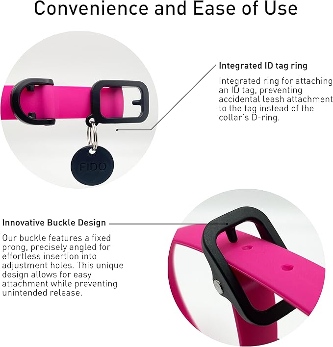 Waterproof Dog Collar - Durable, Comfortable and Adjustable Outdoor Dog Collar with Wear Resistant Buckle and ID Tag Ring for Puppies and XSmall Dogs by Nuvuq (Pink, XSmall)