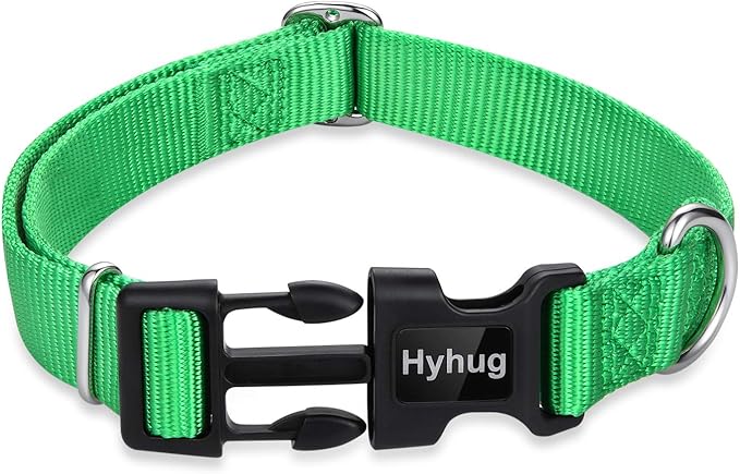 Hyhug Medium Dog Collar, Green:Heavy-Duty Quick-Release Nylon Buckle, Adjustable & Durable, Cute Dog Collar (Medium, Lime Green)