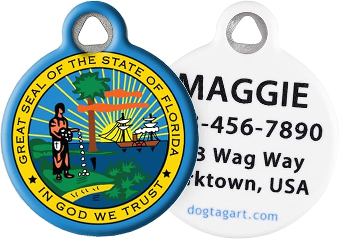Dog Tag Art Personalized United States Flags Pet ID Tags for Dogs and Cats, Florida State Emblem, Small