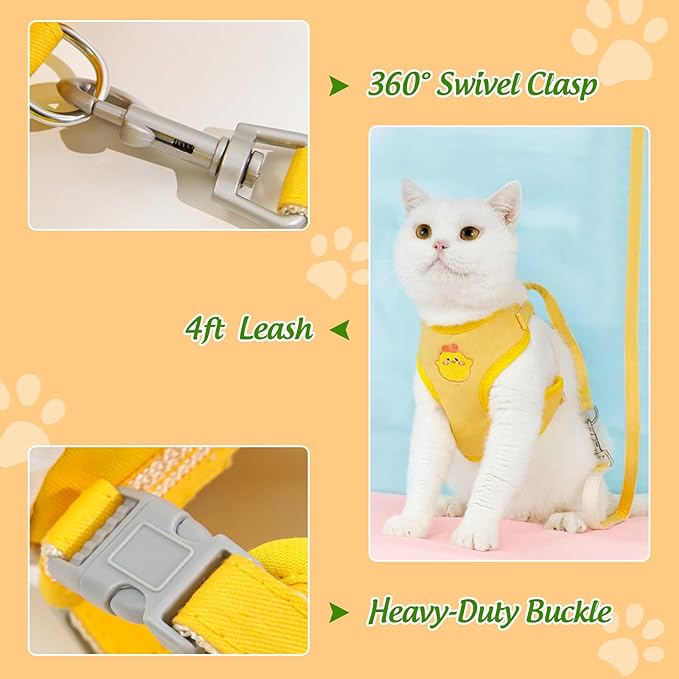 Dog Harness and Leash Set-No Pull No Choke Pet Harness for All Weather Lightweight Adjustable Cat Harness Breathable Soft Mesh Dog Backpack Harness Vest Pet Carrier Saddle Bag with Pocket-Yellow-M