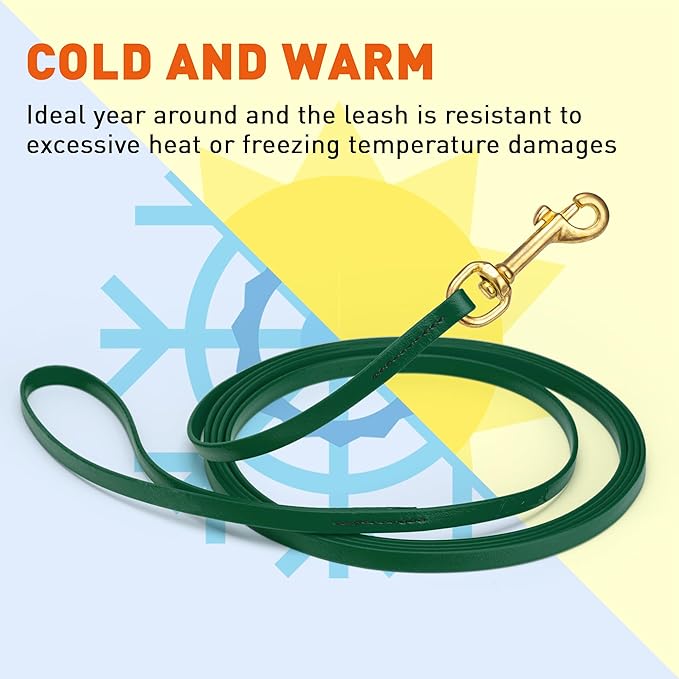 Viper Biothane K9 Working Dog Leash Waterproof Lead for Tracking Training Schutzhund Odor-Proof Long Line with Solid Brass Snap for Puppy Medium and Large Dogs, 10ft Hunter Green