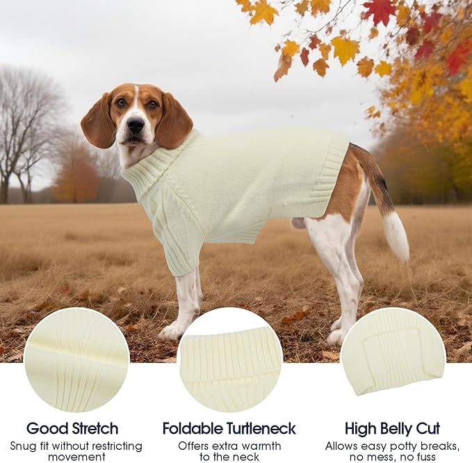 IECOii XXXL Dog Sweater,Warm Dog Sweaters for Extra Large Dogs Girl Boy,Stretchy & Cozy,Turtleneck Knitted Pullover for Pet Wear On Holiday,Easy On Doggy Sweatshirt for Labrador (White,XXXL)
