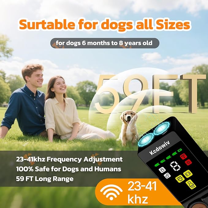 Dog Bark Deterrent Devices, Anti Barking Device for Dogs with Four Emitters, 59 ft Range, LED Flashlight, Rechargeable Handheld Trainer, Safe & Effective, Stop Neighbors Dog (Black)