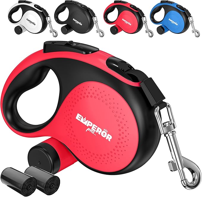 Emperor Pets 26 ft Retractable Dog Leash Red - Heavy Duty Retractable Pet Leash with Anti-Slip Grip for Medium to Large Dogs up to 110 lbs -Aura BR26