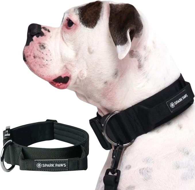 Spark Paws Tactical Dog Collar - Heavy Duty, Premium Quality, Thick and Durable for Large and Medium Dogs - Black - L
